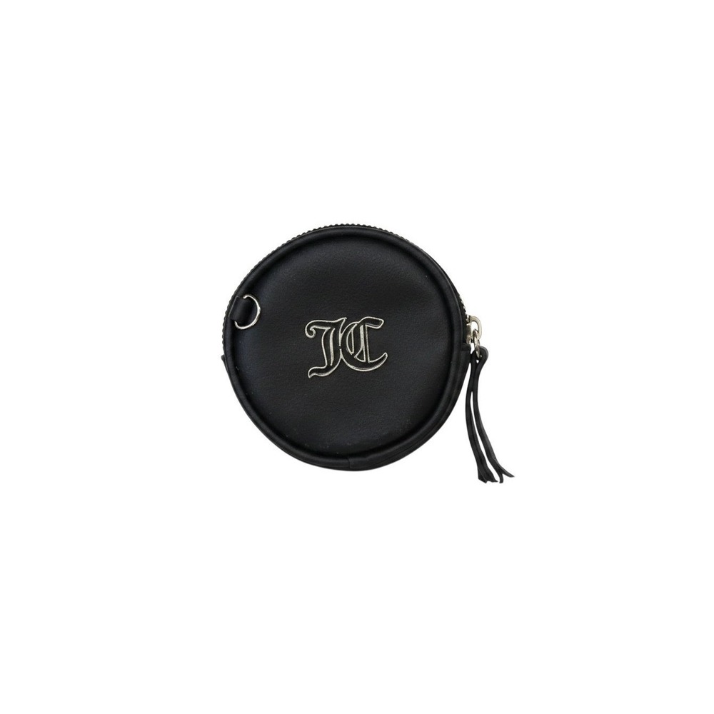 Juicy Couture Coin Purse Womens Small Black Excellent Round Faux Leather Tassel